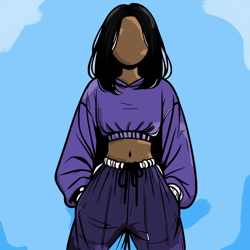 realistic girl faceless with baggy pants and a crop top