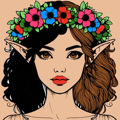 realistic female elf with flower crown