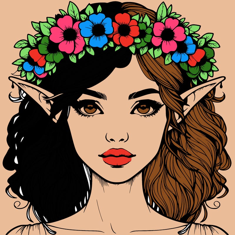 realistic female elf with flower crown