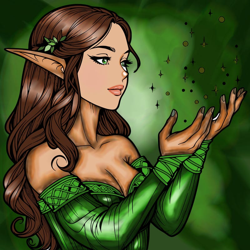 realistic elf girl doing magic