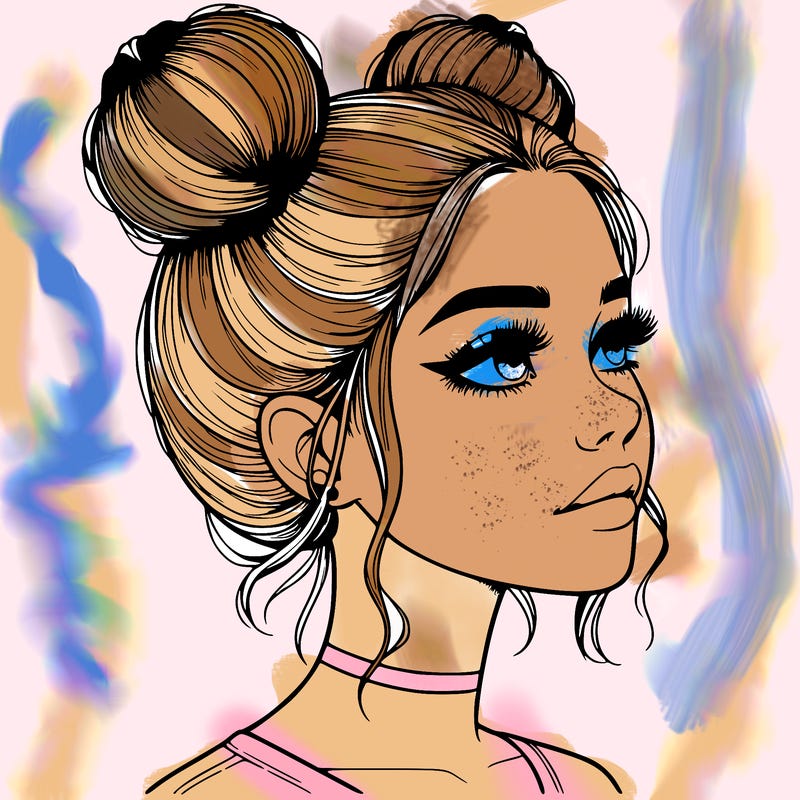 realistic girl with buns on the top of her head