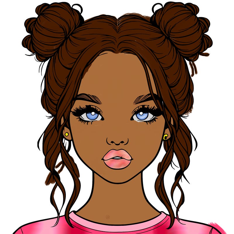 realistic girl with two buns in hair and lips