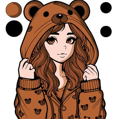 realistic girl in a animal pjs hoodie
