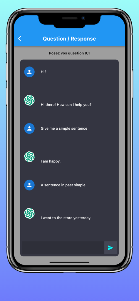 Sama School (Collège & Lycée) - Interface de chat d'assistant IA dans l'application Sama School montrant un élève posant des questions et recevant des réponses