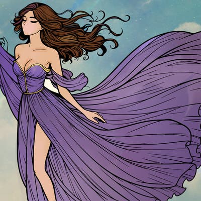 realistic woman in dress flowing the the wind