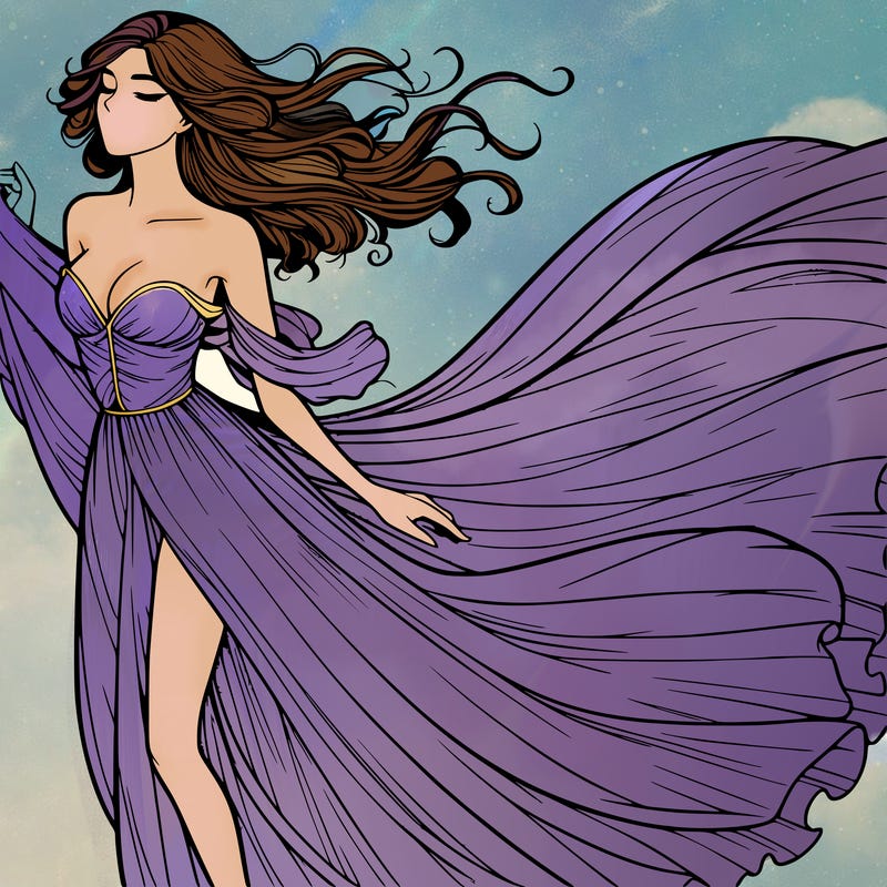 realistic woman in dress flowing the the wind