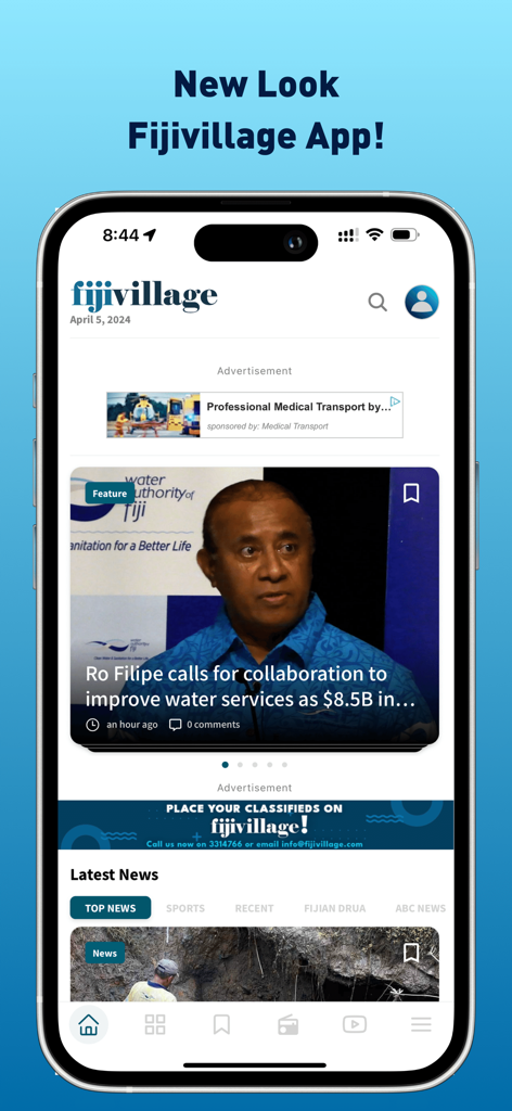 Fijivillage - Interfaz de la aplicación Fijivillage que muestra las últimas noticias de Fiji.