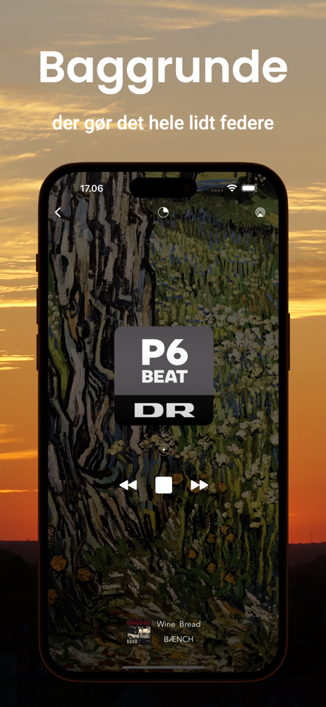 Radio+ - Radio+ app interface with an artistic background playing P6 Beat radio.