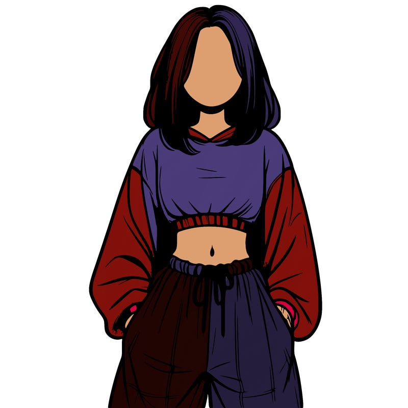 realistic girl faceless with baggy pants and a crop top