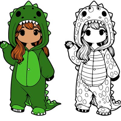 a girl with realistic dinosaur onesie