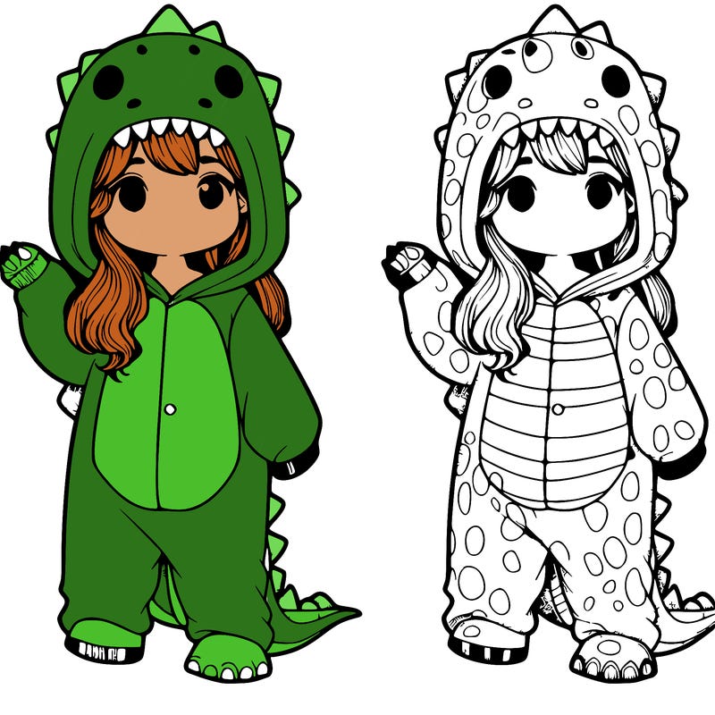 a girl with realistic dinosaur onesie