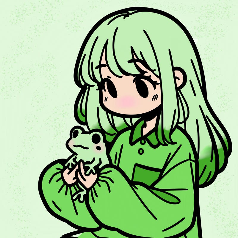 girl with long hair and a oversized shirt. and she is holding a frog