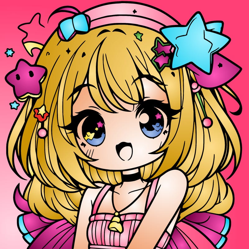 cute anime girl with star accessories