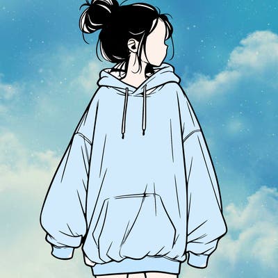 realistic girl with a oversized sweatshirt on and a bun