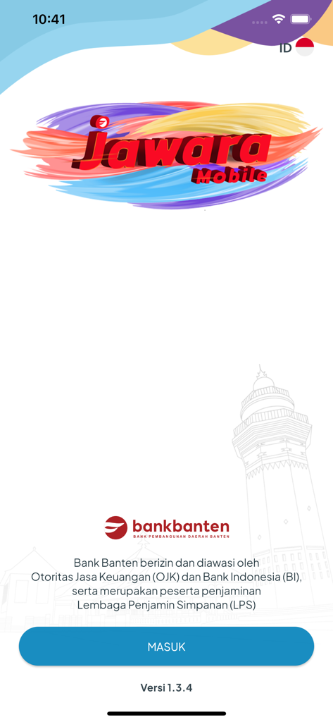 Jawara Mobile - Jawara Mobile banking app login screen with Bank Banten branding