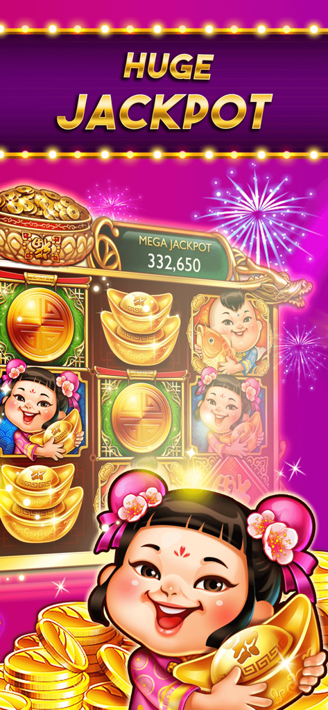 Huge jackpot win screen in Casino Frenzy with gold coins and themed slots