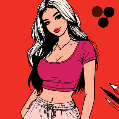 beautiful girl cropped tshirt and sweatpants realistic