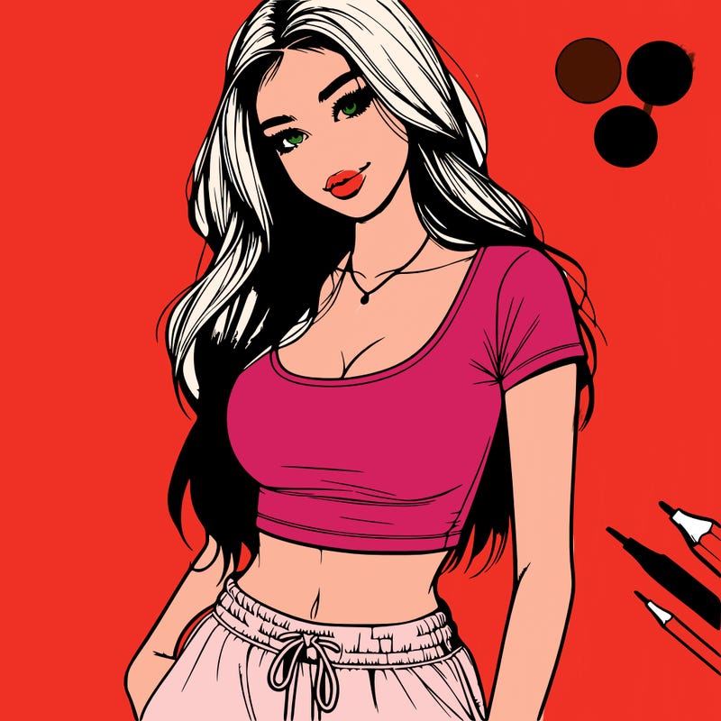 beautiful girl cropped tshirt and sweatpants realistic