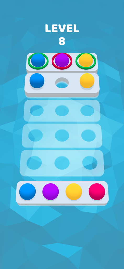 Gameplay of Get It Right showing a color matching logic puzzle on level 8.