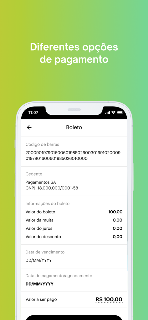 Bildschirm der mobilen App mit Details zur Rechnungszahlung und verschiedenen Zahlungsoptionen in der Swile-Benutzeroberfläche
