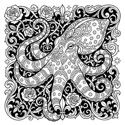 Explore the enigmatic beauty of the deep with our Gothic Blue-Ringed Octopus coloring page. This design invites you to bring vibrant life to a creature of mystery, adorned with intricate Victorian-inspired patterns and surrounded by dramatic, ornate details.