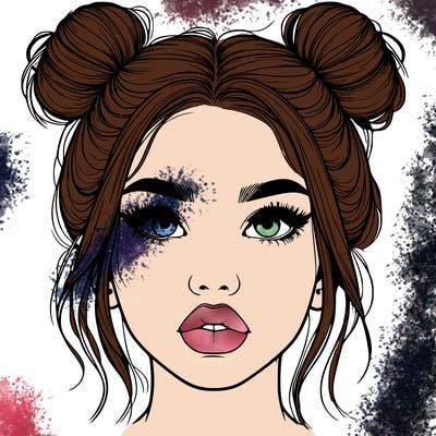 realistic girl with two buns on her hair and lips