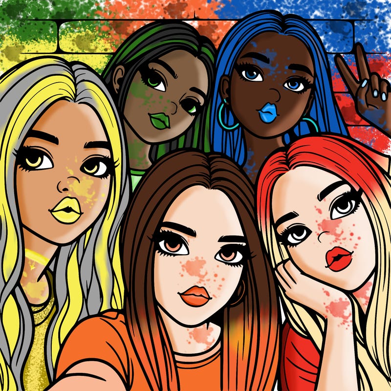 group of teen girls friends y2k up close in a selfie