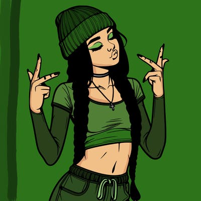 realistic teenage girl with braids and a beanie and crop top doing 🫶🏼