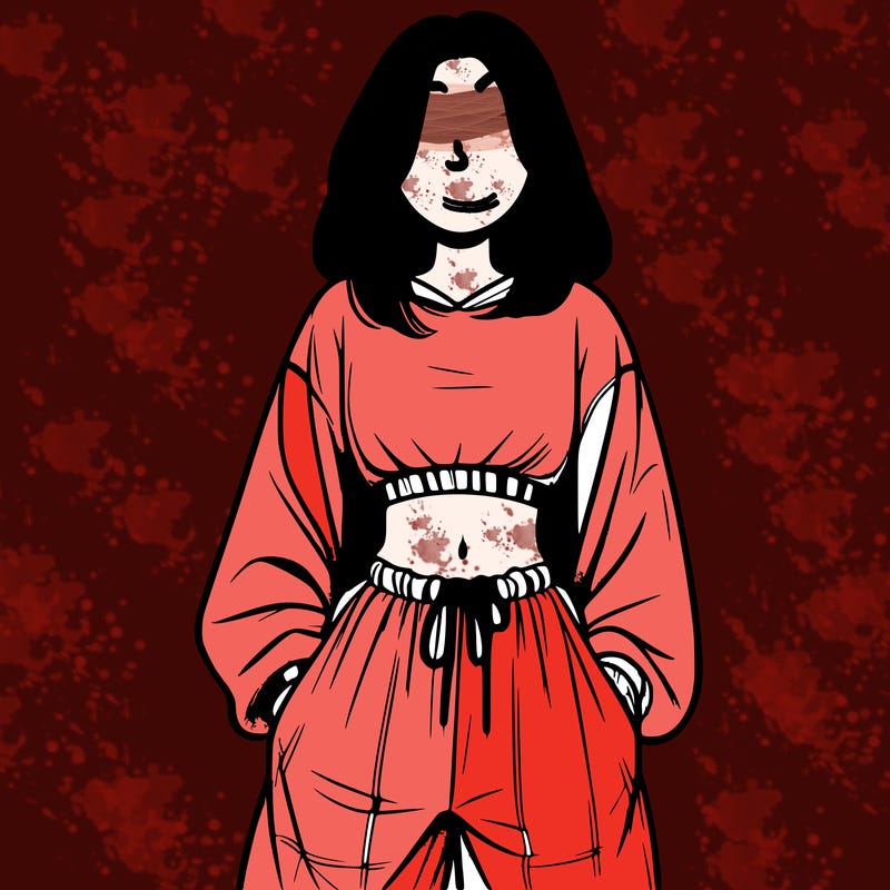 realistic girl faceless with baggy pants and a crop top