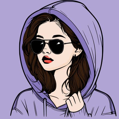 realistic teenage girl, wearing a hoodie and sunglasses