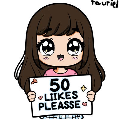a girl holding a sign saying 50 likes please