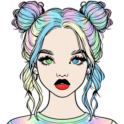 realistic girl with two buns in hair and lips