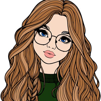 girl with long hair and freckles and glasses realistic