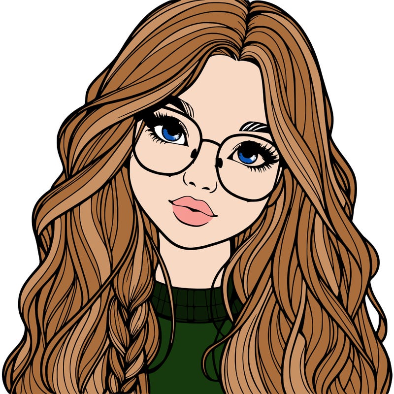 girl with long hair and freckles and glasses realistic