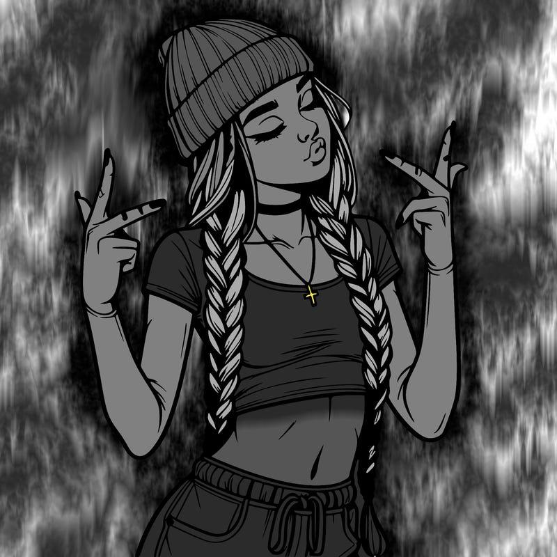 realistic teenage girl with braids and a beanie and crop top doing 🫶🏼
