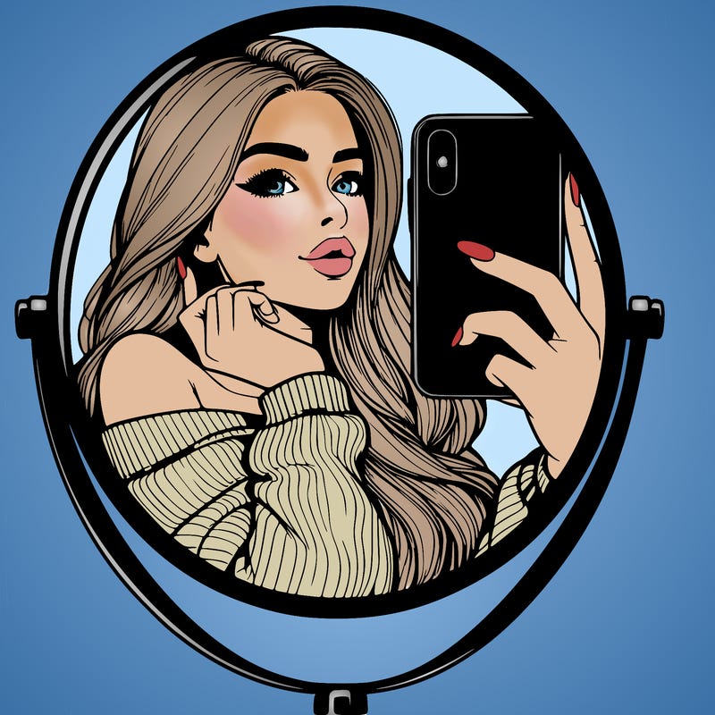 realistic girl taking mirror selfie beautiful