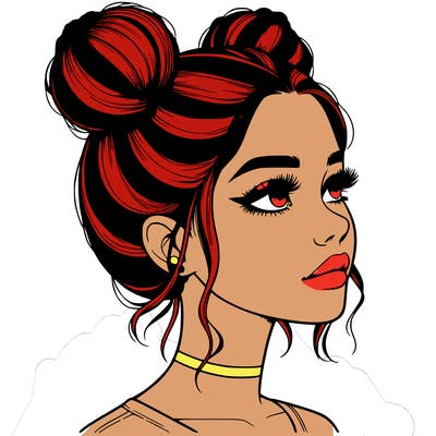 realistic girl with buns on the top of her head