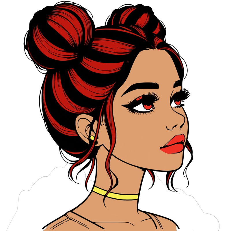 realistic girl with buns on the top of her head