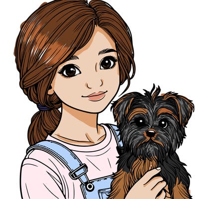 realistic girl with a realistic small dog