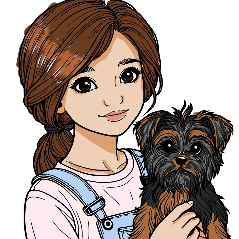 realistic girl with a realistic small dog