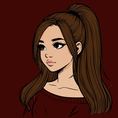 realistic girl with a high ponytail