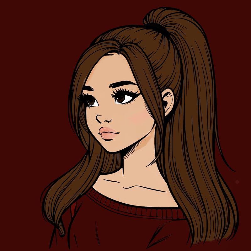 realistic girl with a high ponytail