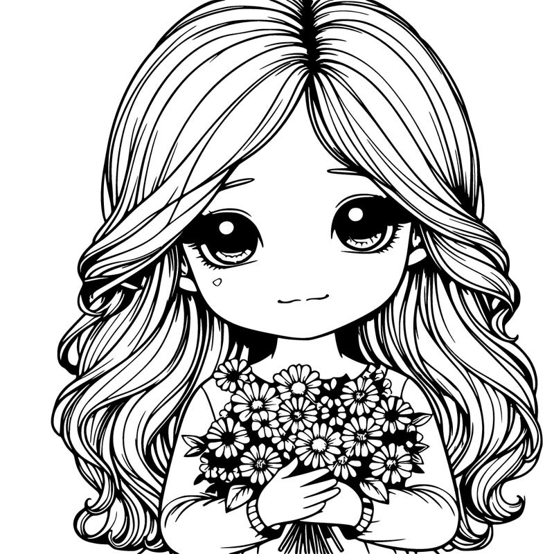 realistic girl holding flowers