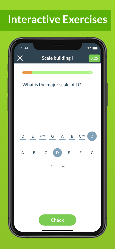Waay: Learn music theory - Interactive music theory exercise for building a major scale on a mobile device.
