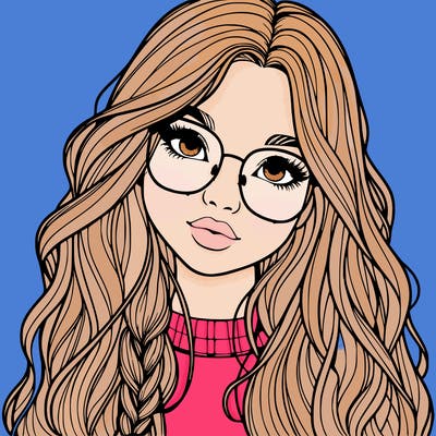 girl with long hair and freckles and glasses realistic