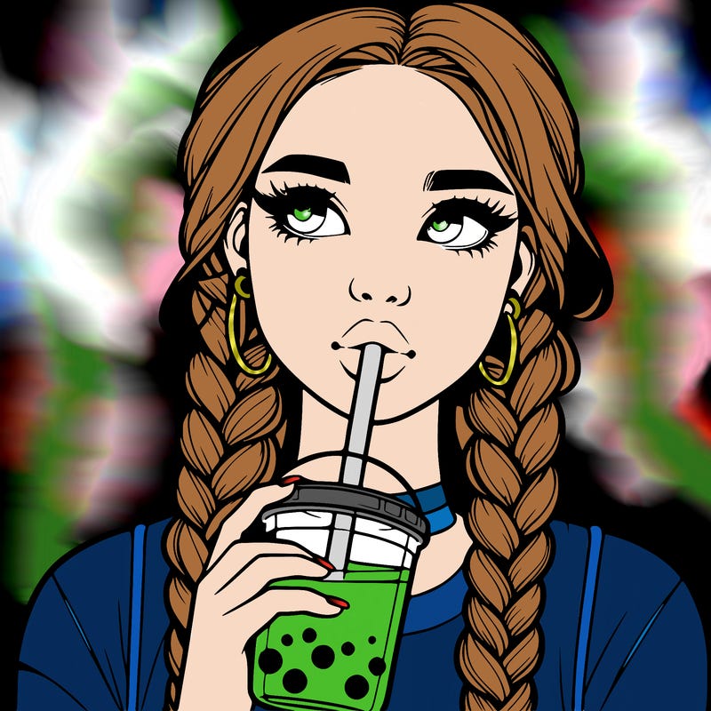 realistic girl with braided hair drinking boba