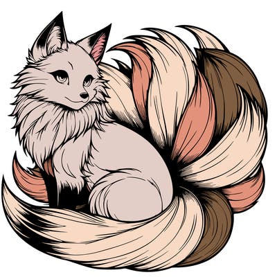 realistic detailed 9 tailed anime fox