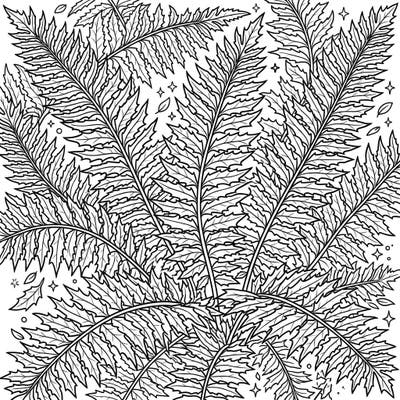 Unfold a world of botanical beauty with this exquisite Holly Fern full scene coloring page. Designed to fill your canvas with lush, intricate foliage, it promises a deeply immersive and calming coloring experience.