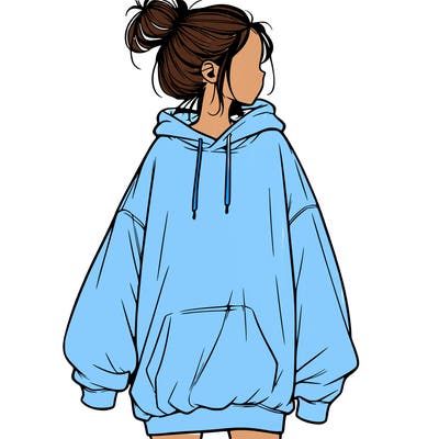 realistic girl with a oversized sweatshirt on and a bun