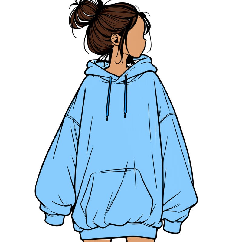realistic girl with a oversized sweatshirt on and a bun
